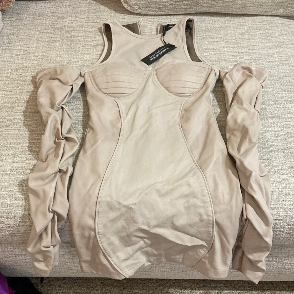 Maniere De Voir Beige Mini Dress